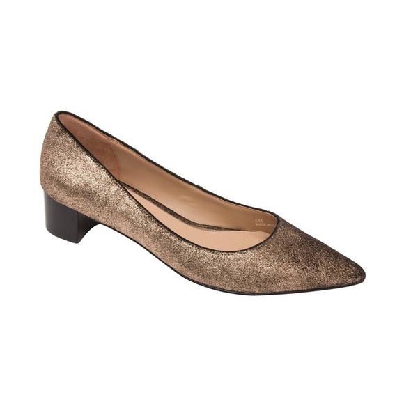 LINEA Paolo Bellini Pointed Toe Low Block Heel Bronze Metallic Suede Gold Black - Picture 1 of 10